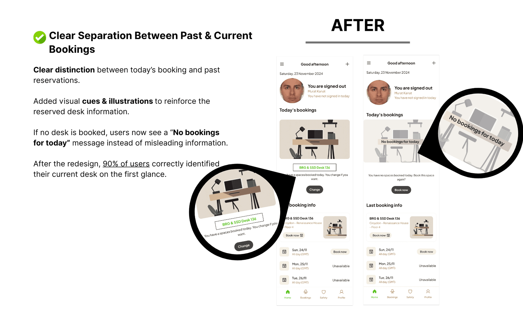After comparison showing clearer booking information.
