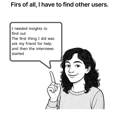 Small illustrated character with a speech bubble introducing the need to find other users.