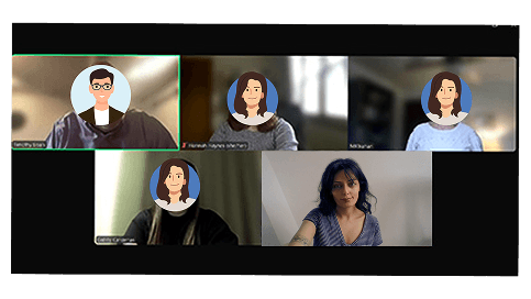 Zoom interview screenshot with four users.